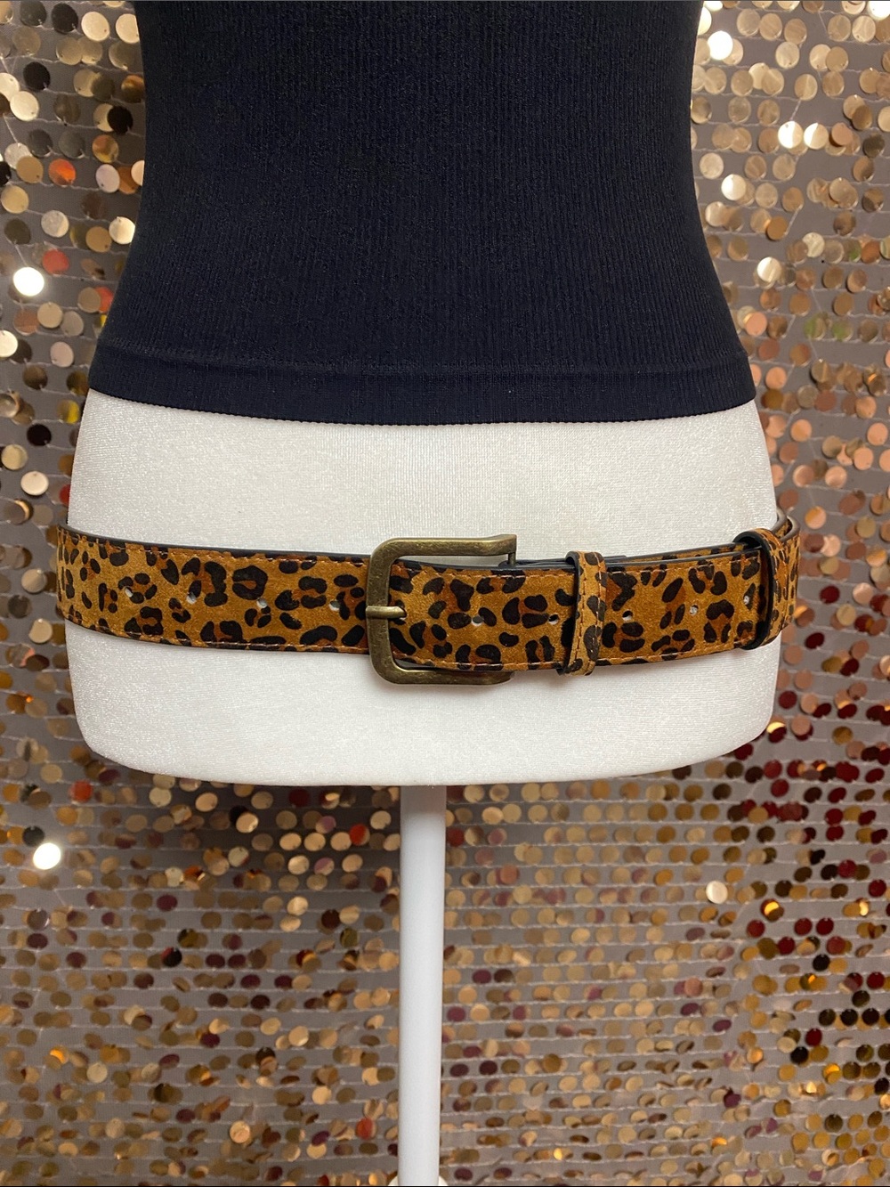 Leopard print belt with gold tone buckle #446